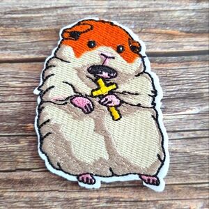 Hampster Holding Cross Funny Goth Gerbil Vampire Horror Iron On Patch
